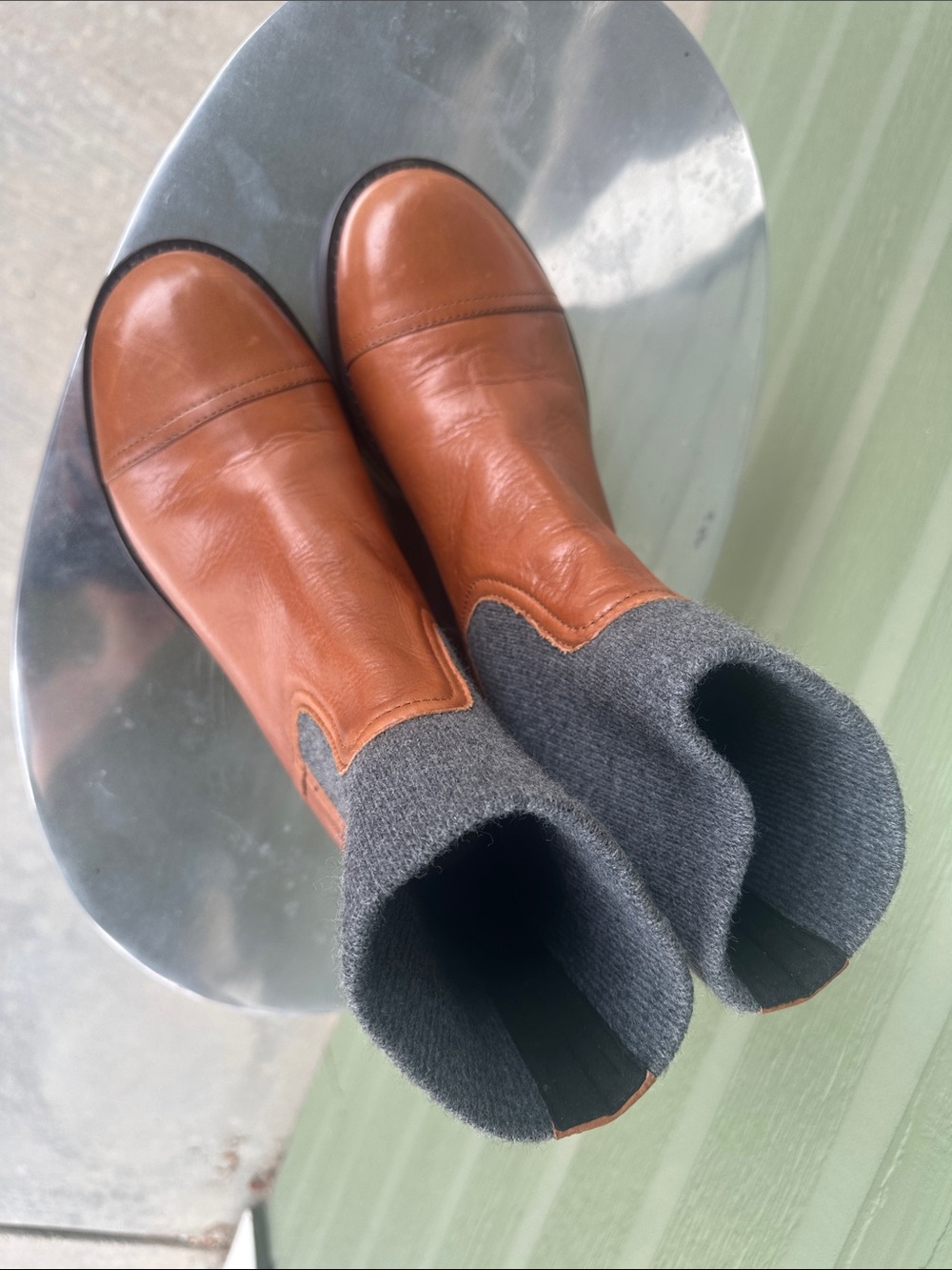 J Crew Leather & Knit Sock Boots - Brown